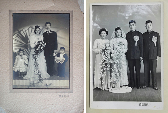 结婚照（左）1949年前后，上海万象照相馆。结婚照（右）1949年前后，青岛开明照相馆，.jpg