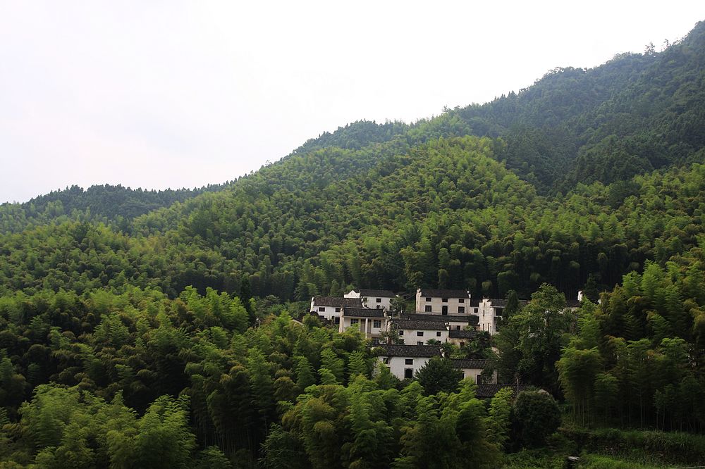 路过的竹海人家，天气不好，看不清上面的黄山